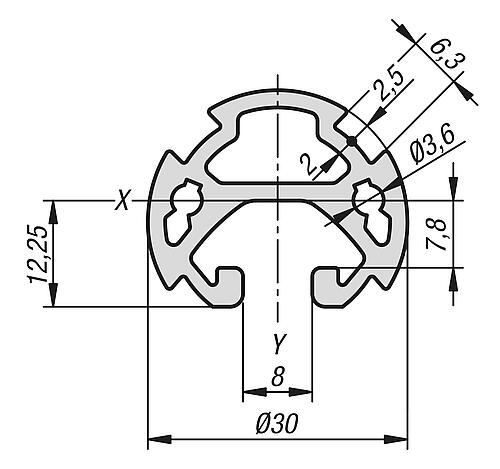 PROFILROHR Ø30, TYP I, P=Ø30, L=1000 ALUMINIUM Produktbild img2 L
