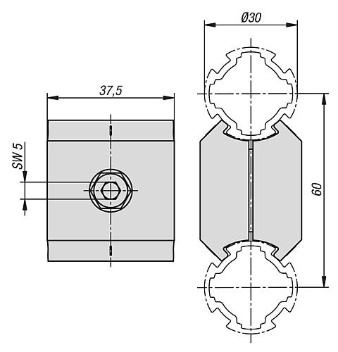 PARALLELVERBINDER Ø30, TYP I, P=Ø30 ALUMINIUM Produktbild img2 L