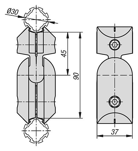KUGEL-KREUZVERBINDER Ø30, TYP I, P=Ø30 ALUMINIUM Produktbild img2 L