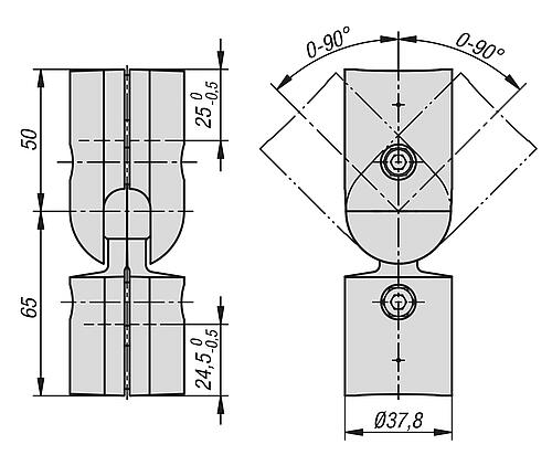 KUGEL-STOßVERBINDER Ø30 MIT VERDREHSICHERUNG, TYP I, P=Ø30 ALUMINIUM Produktbild img2 L
