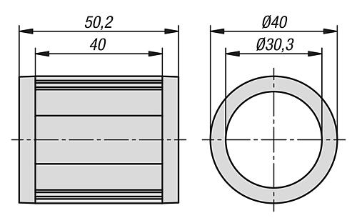 GLEITLAGER TYP I, P=Ø30 KUNSTSTOFF, SCHWARZ KOMP:ALUMINIUM ELOXIERT Produktbild img2 L