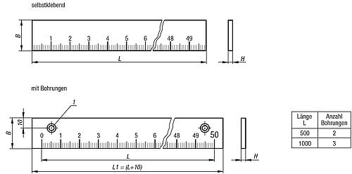 KIPP Maßstäbe Aluminium, selbstklebend oder mit Bohrungen, Stärke 6 mm Produktbild img2 L