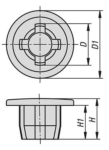 ABDECKSTOPFEN FÜR SCHARNIER, FÜR ALUMINIUMPROFILE, D=6,15, KUNSTSTOFF WEIßALUMINIUM GEPRÄGT Produktbild img2 L