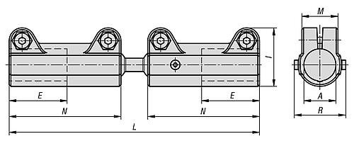 ROHRVERBINDER GERADE, FÜR RUNDROHRE, A=30,1, L=184, MIT DOPPELKUGELGELENK, ALUMINIUM GLEITGESCHLIFFEN, KOMP:STAHL Produktbild img2 L