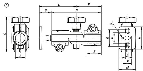 ROHRVERBINDER GELENK, FÜR RUNDROHRE, FORM:A, MIT KUGELGELENK, ALUMINIUM, KOMP:STAHL, A=18,1 Produktbild img2 L