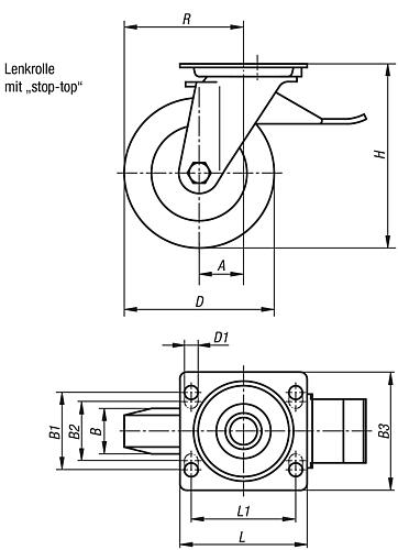 KIPP Lenkrolle mit "stop-top" Produktbild img2 L