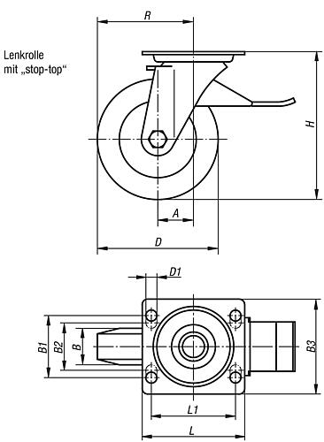 KIPP Lenkrolle mit stop top Produktbild img2 L