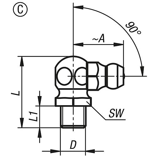 KIPP Schmiernippel Kegelform nach DIN 71412, Form C, abgewinkelt 90°, Sechskant Produktbild img2 L