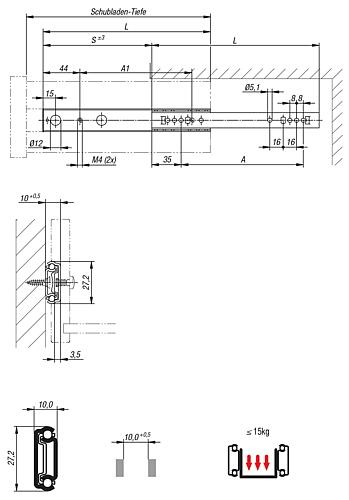 TELESKOPSCHIENE TEILAUSZUG, L=406, STAHL, KOMP:STAHL, S=276 1 STÜCK = 1 PAAR ARTIKEL LÄUFT AUS Produktbild img2 L