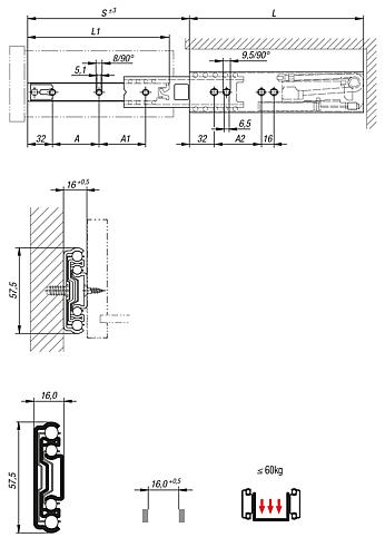TELESKOPSCHIENE ÜBERAUSZUG, L=500, STAHL, KOMP:STAHL, S=534 1 STÜCK = 1 PAAR ARTIKEL LÄUFT AUS Produktbild img2 L
