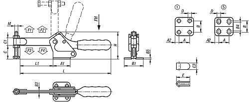 KIPP Schnellspanner horizontal mit waagrechtem Fuß und vollem Haltearm Produktbild img2 L