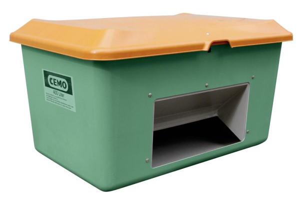 Streugutbehälter 400 l B1210xT820xH670 mm mit Entnahmeöffnung grün/orange Produktbild img1 L