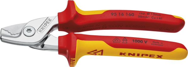 Kabelschere VDE mit Mehrkomponetnen-Griffen 160mm schlanke Kopfform KNIPEX Produktbild img1 L