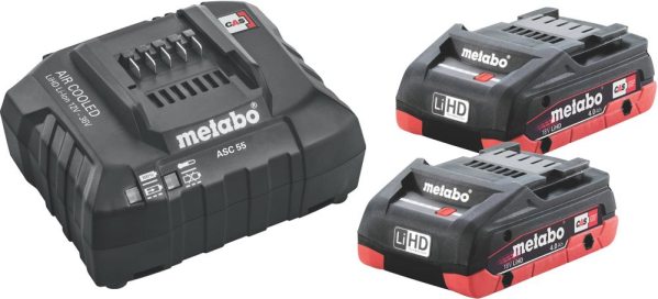 Akku Basic-Set 18,0 V SE 4,0 Ah Metabo 2x18,0 V 4,0 Ah Ladegerät ASC 55 Karton Produktbild img1 L