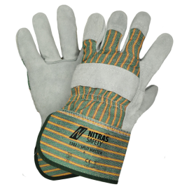 NITRAS SPLIT MASTER, Rindspaltlederhandschuhe, grün / rot / gelb gestreift / grau, EN 388 Produktbild
