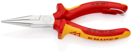 KNIPEX 25 06 160 T Flachrundzange mit Schneide (Radiozange) 160 mm verchromt isoliert mit Mehrkomponenten-Hüllen, VDE-geprüft; mit integrierter isolierter Befestigungsöse zum Anbringen einer Absturzsicherung SB-Karte/Blister Produktbild