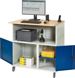 Computer-Tisch B1100xT800xH1100 mm RAL 7035/5010 mobil ohne Monitorgehäuse Produktbild