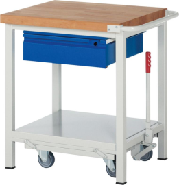 Werkbank fahrbar B750xT700xH880mm RAL 7035/5010 BMP: 40mm 1 Schublade, absenkbar Produktbild