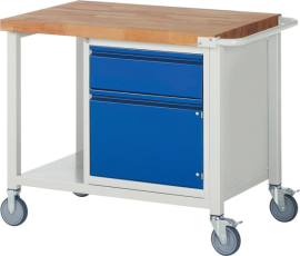 Werkbank fahrbar B1000xT700xH880mm RAL 7035/5010 BMP: 40mm 1 Schublade,1 Tür Produktbild