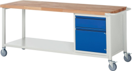 Werkbank fahrbar B2000xT700xH880mm RAL 7035/5010 BMP: 40mm 1 Schublade,1 Tür Produktbild