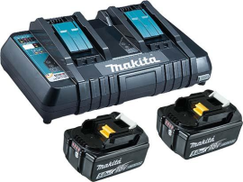 Power Source Kit 18,0 V 5,0 Ah Makita 2x18,0V 5,0 Ah Ladegerät DC18RD Karton Produktbild