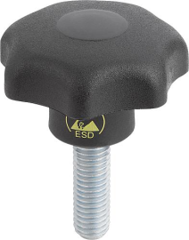 STERNGRIFF ANTISTATISCH DIN6336 D1=40 M08X25, FORM:L, THERMOPLAST SCHWARZ RAL9011, KOMP:STAHL BLAU-PASSIVIERT Produktbild