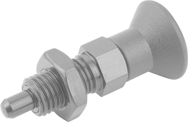 KIPP Arretierbolzen Stahl oder Edelstahl mit Kunststoff-Pilzgriff, verlängertem Arretierstift und Kontermutter Produktbild