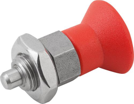 KIPP Arretierbolzen Stahl oder Edelstahl kurze Ausführung mit Kunststoff-Pilzgriff, ohne Rastnut, mit Kontermutter Produktbild