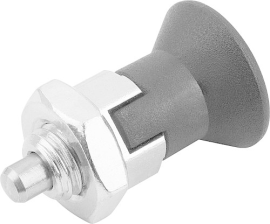 KIPP Arretierbolzen ECO Stahl oder Edelstahl kurze Ausführung mit Kunststoff-Pilzgriff, Rastnut und Kontermutter Produktbild