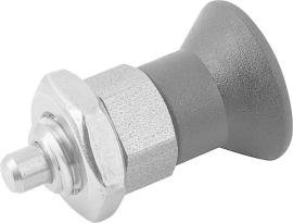 KIPP Arretierbolzen ECO Stahl oder Edelstahl kurze Ausführung mit Kunststoff-Pilzgriff und Kontermutter Produktbild