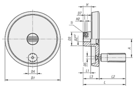KIPP Scheibenhandräder Aluminium mit Zylindergriff drehbar, Form A, mit Passbohrung und Querbohrung Produktbild