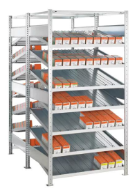 Schrägbodenregal B1000xT2x500xH2000 mm Grundfeld 2x8 Böden vzk Fachlast 150kg Produktbild