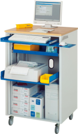 Computer-Tisch B720xT660xH1100 mm RAL 7035/5010 mobil ohne Monitorgehäuse Produktbild