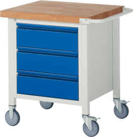 Werkbank fahrbar B750xT700xH880mm RAL 7035/5010 BMP: 40mm 3 Schubladen Produktbild