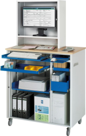 Computer-Tisch B1030xT660xH1810 mm RAL 7035/5010 mobil Gehäuse mit Tür Produktbild