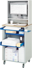 Computer-Tisch B720xT660xH1810 mm RAL 7035/5010 mobil Gehäuse mit Tür Produktbild