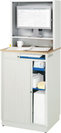 Computer-Tisch B720xT660xH1810 mm RAL 7035/5010 stationär Gehäuse mit Tür Produktbild