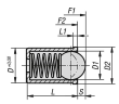 FEDERNDES DRUCKSTÜCK STANDARD FEDERKRAFT, GLATTE AUSFÜHRUNG, D=10 L=22, EDELSTAHL, LANGE AUSFÜHRUNG, Produktbild img2 S