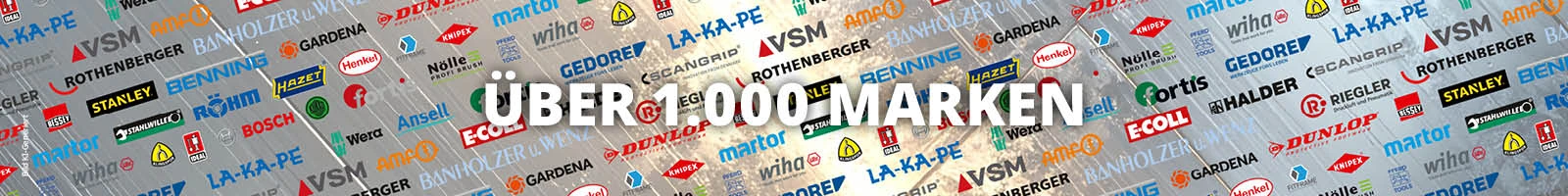 Banner welches unterschiedliche Marken zeigt mit der Aufschrift "Über 1.000 Marken"