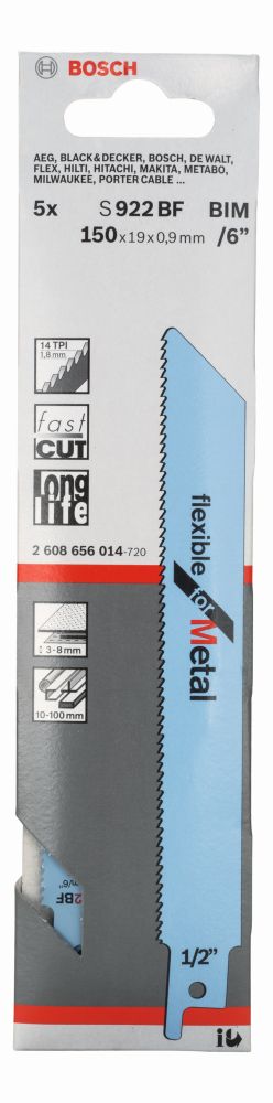 Bosch PRO Säbelsägeblatt S 922 BF, Flexible for Metal, 5er-Pack Produktbild img2 L