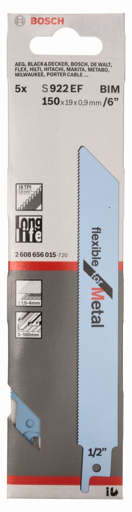 Bosch PRO Säbelsägeblatt S 922 EF, Flexible for Metal, 5er-Pack Produktbild img2 L