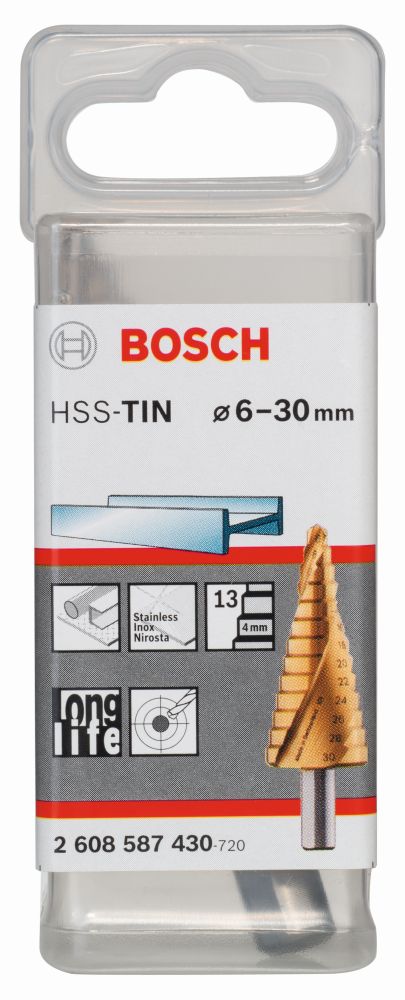 Bosch PRO Stufenbohrer HSS-TiN, 6 - 30 mm, 10 mm, 93,5 mm, 13 Stufen Produktbild img2 L