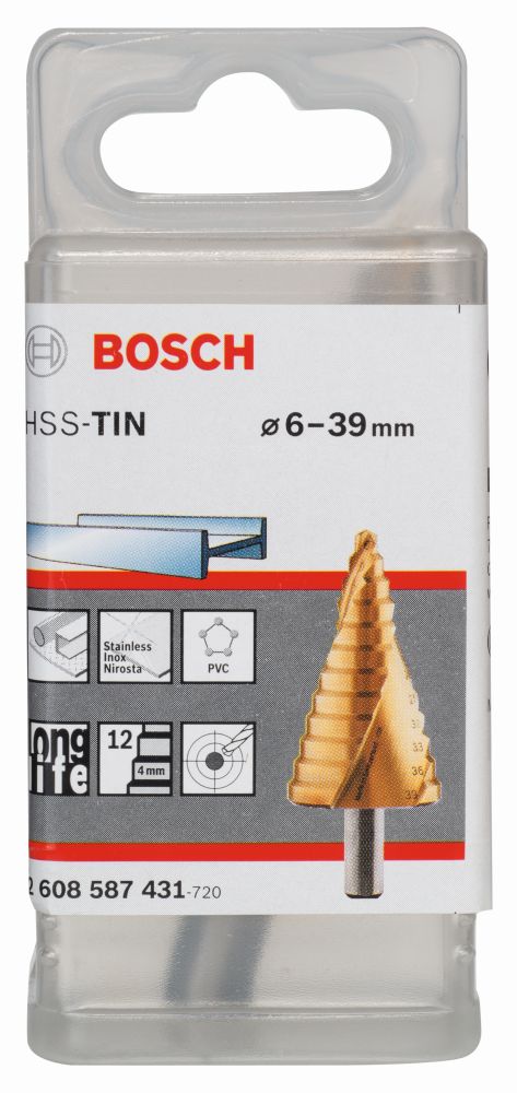 Bosch PRO Stufenbohrer HSS-TiN, 6 - 39 mm, 10 mm, 93,5 mm, 12 Stufen Produktbild img2 L