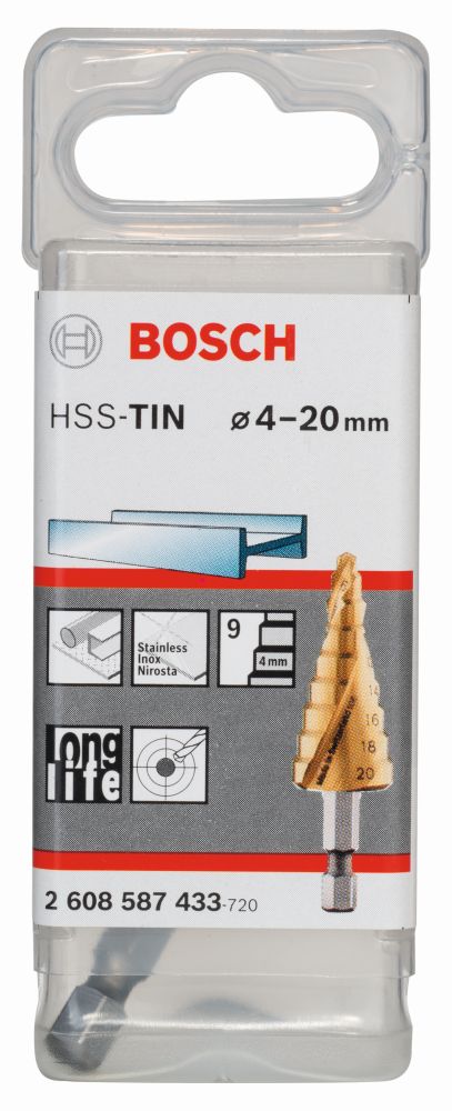 Bosch PRO Stufenbohrer HSS-TiN, 4 - 20 mm, 1/4-Zoll, 70,5 mm, 9 Stufen Produktbild img2 L