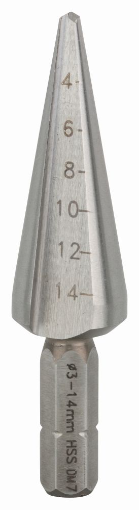 Bosch PRO Blechschälbohrer HSS, Sechskantschaft, 3 - 14 mm, 60 mm, 1/4-Zoll Produktbild img1 L
