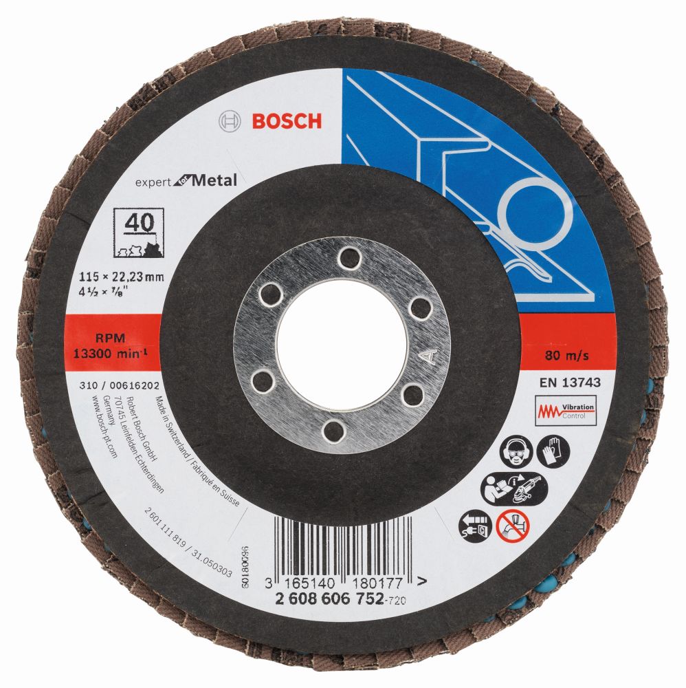 Bosch PRO Fächerschleifscheibe X551 Expert for Metal, gewinkelt, 115 mm, 40, Glasgewebe Produktbild img1 L