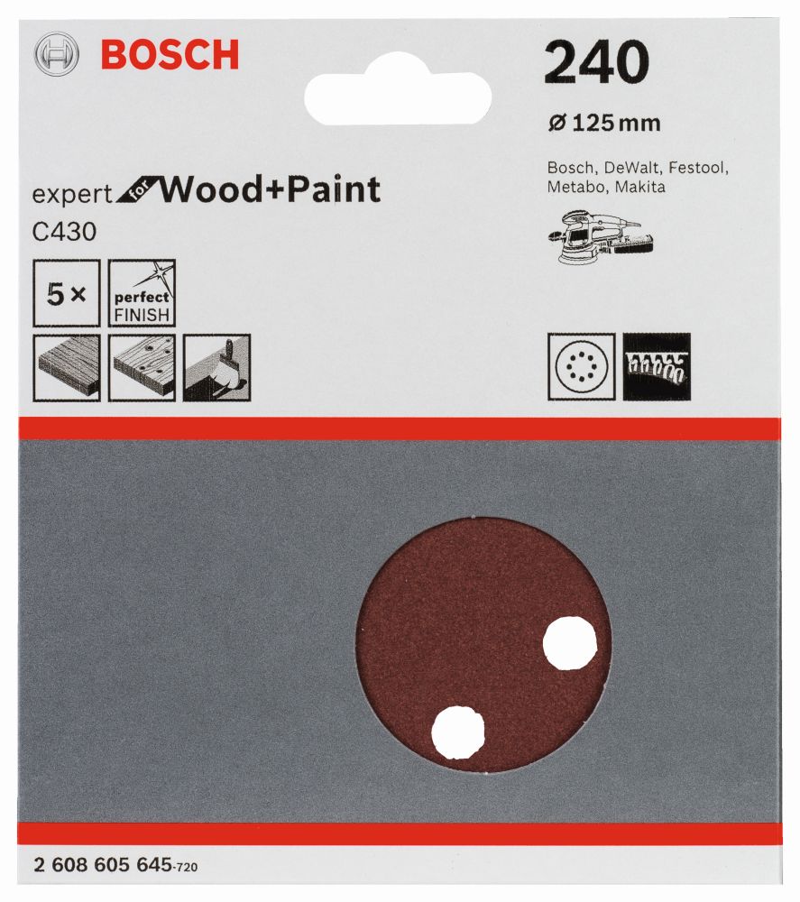 Bosch PRO Schleifblatt C430, 125 mm, 240, 8 Löcher, Klett, 5er-Pack Produktbild img2 L