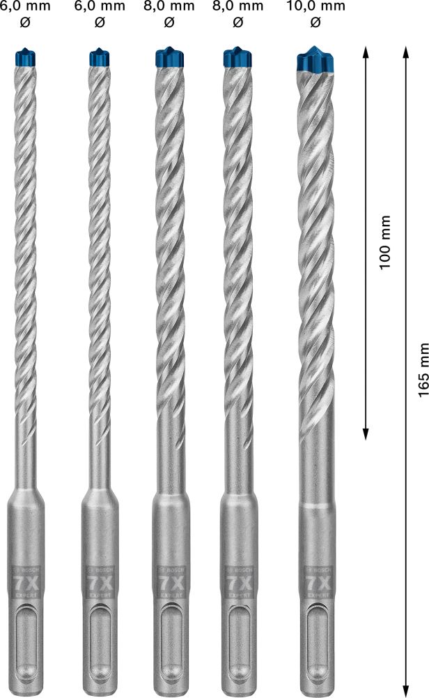 Bosch EXPERT SDS plus-7X Hammerbohrer-Set, 6/6/8/8/10x100x165 mm, 5-tlg. Produktbild img5 L