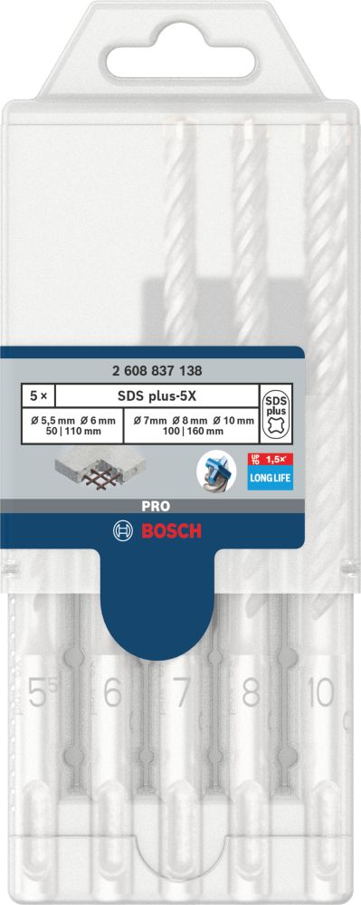 Bosch PRO SDS plus-5X Hammerbohrer-Set, 5.5/6/7/8/10 mm, 5-tlg. Produktbild img2 L