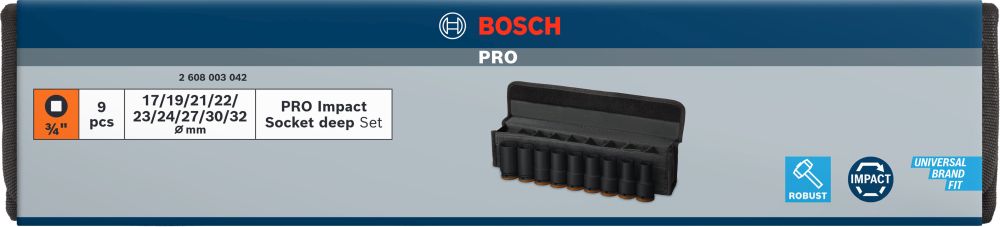 Bosch PRO Impact Steckschlüsselsatz Set, 3/4", tief, 9-tlg. Produktbild img3 L
